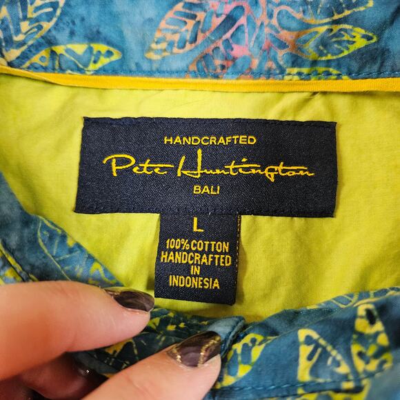 Pete Huntington Men's Blue Tropical Print Button‎ Up Short Sleeve Shirt. Size L - Picture 9 of 9